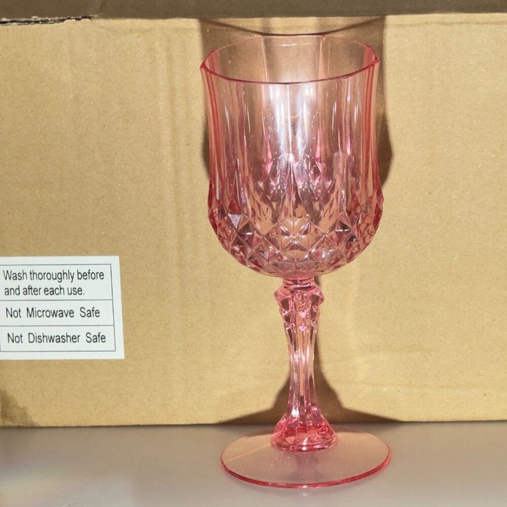 Patterned Pink Plastic Wine Glasses By Oriental Trading Set of 12